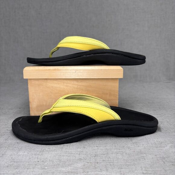 Olukai Ohana Flip Flops Beach Sandals Neon Yellow & Black Women's Size 5 - Picture 1 of 10